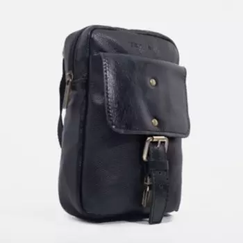 Сумка мужская на молнии, наружный карман, цвет чёрный