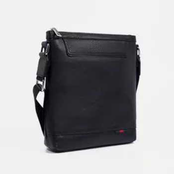 Сумка мужская на молнии, наружный карман, длинный ремень, цвет чёрный