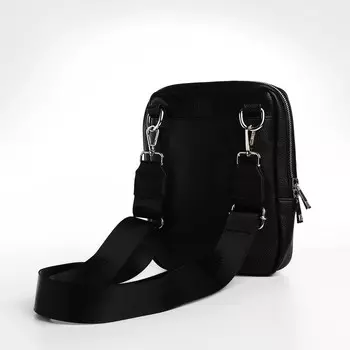 Сумка мужская через плечо на молнии TEXTURA, 2 наружных кармана, чёрная