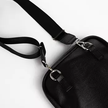 Сумка мужская через плечо на молнии TEXTURA, 2 наружных кармана, чёрная