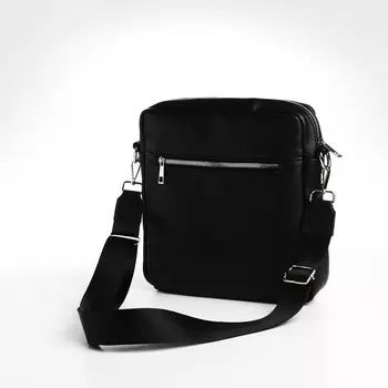 Сумка мужская через плечо на молнии TEXTURA, 2 наружных кармана, чёрная