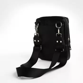 Сумка мужская через плечо на молнии TEXTURA, 2 наружных кармана, чёрная