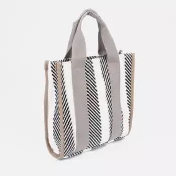 Сумка женская тоут без застёжки, 25726 см, в полоску, белая/серая