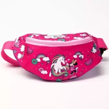 Сумка поясная детская для девочки, розовая, 25х6х13 см, Минни Маус и Единорог
