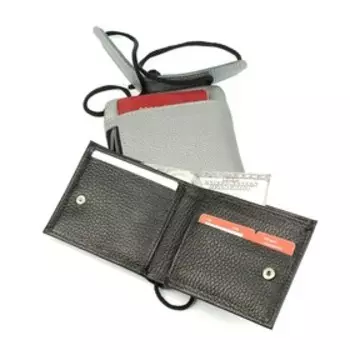 Сумка нагрудная с кошельком, ремешок на шею, серый металлик/чёрный флотер