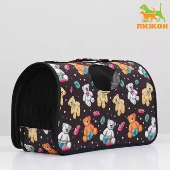 Сумка-переноска каркасная «Медведи на черном фоне», размер L, 522828 см