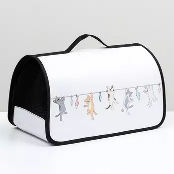 Сумка-переноска для животных жесткая "Котики и рыбки" 50 см