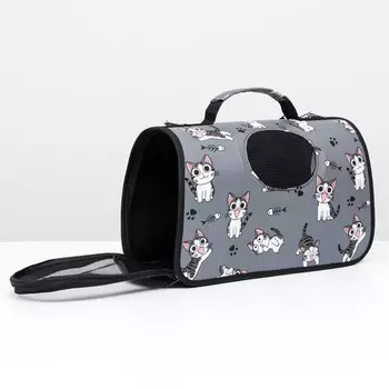 Сумка-переноска каркасная «Играющие котики», размер S, 37.51722 см, серая