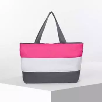 Сумка пляжная на молнии, цвет серый/белый/розовый