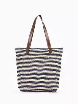 Сумка пляжная на молнии, на подкладке, белая/синяя