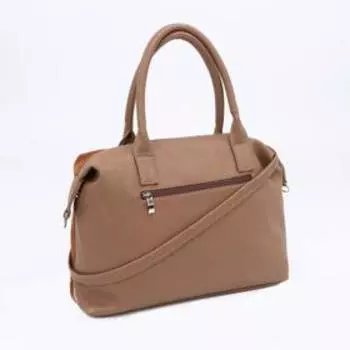 Сумка саквояж на молнии, 3 наружных кармана, цвет горчичный