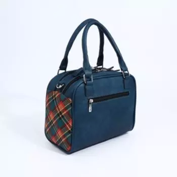 Сумка-саквояж на молнии, наружный карман, длинный ремень, цвет синий/разноцветный