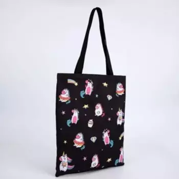 Сумка-шопер «Единороги» 35х0,5х40 см, отд без молнии, без подкладки, цвет чёрный
