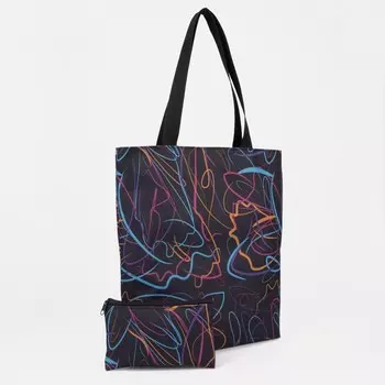 Сумка-шопер на молнии, без подклада, с косметичкой, цвет чёрный