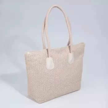 Сумка-шопер на молнии, цвет бежево-белый