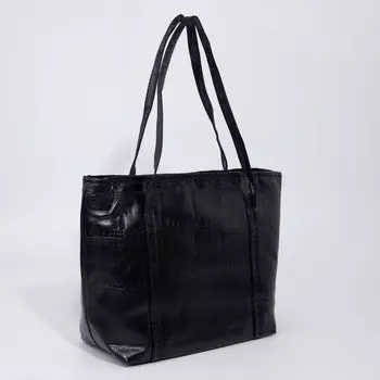 Сумка-шопер женская на молнии, размер 401419 см, однотонная, чёрная