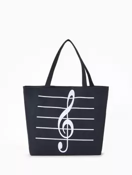 Сумка-шопер на молнии, с принтом Music, чёрная/белая