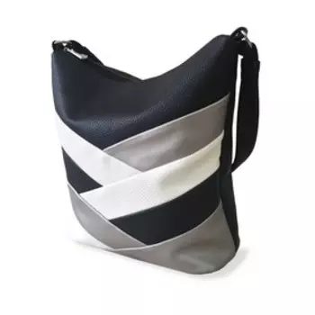 Сумка мешок на молнии, цвет черный/белый/серебряный