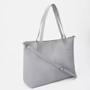 Сумка-шопер на молнии, длинный ремень, цвет серый