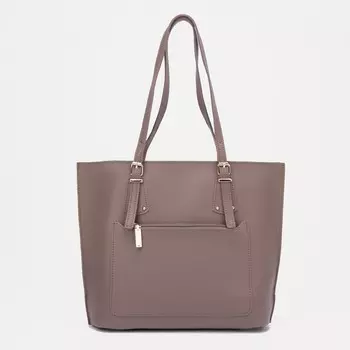 Сумка-шопер на молнии, наружный карман, цвет коричневый