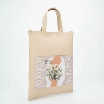 Сумка-шопер «Ромашки» на магните с подкладкой, наружный карман, длинный ремень, цвет бежевый
