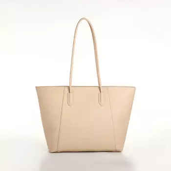 Сумка-шопер женская на молнии, размер 431329 см, однотонная, бежевая