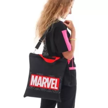Сумка шоппер текстильная "Марвел", 35*1*40,5см, черная