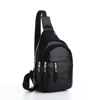 Сумка-слинг мужская на молнии, 2 наружных кармана, отверстие для наушников, чёрная