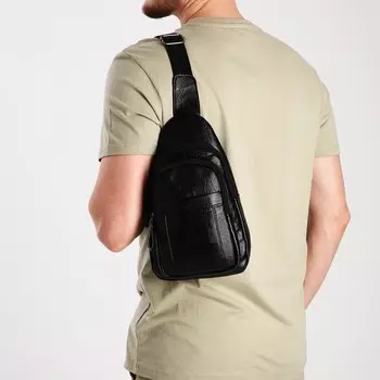 Сумка-слинг мужская на молнии, 3 наружных кармана, чёрная