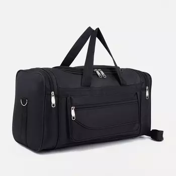 Сумка спортивная, 3 отдела на молниях, наружный карман, длинный ремень, цвет чёрный