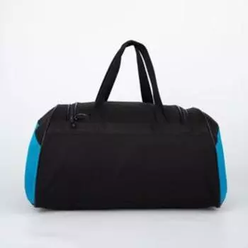 Сумка спортивная, на молнии, 2 наружных кармана, длинный ремень, цвет чёрный/голубой