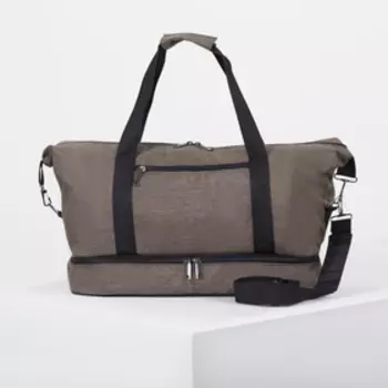 Сумка спортивная на молнии, 2 наружных кармана, длинный ремень, цвет коричневый