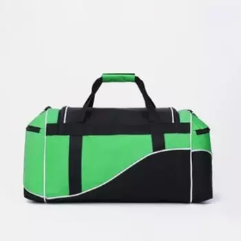 Сумка спортивная на молнии, 3 наружных кармана, длинный ремень, цвет чёрный/зелёный