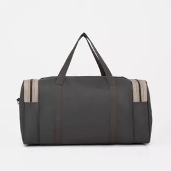 Сумка спортивная на молнии, 3 наружный карман, цвет хаки/бежевый