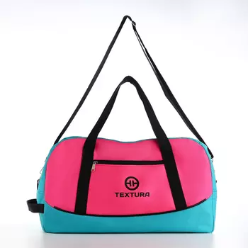 Сумка спортивная на молнии, без подкладки, наружный карман, цвет бирюзовый/розовый