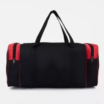 Сумка спортивная мужская на молнии, 3 наружных кармана, большой размер, цвет чёрный/красный