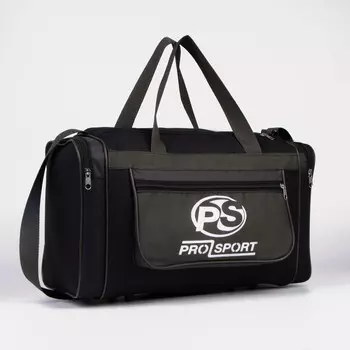 Сумка спортивная мужская на молнии, 3 наружных кармана, средний размер, цвет чёрный/зелёный