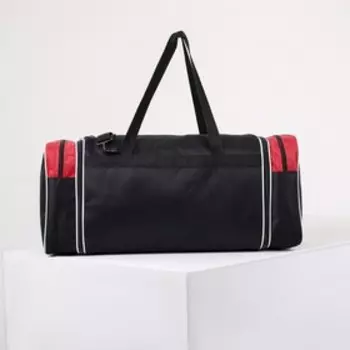 Сумка спортивная на молнии, с увеличением, 3 наружных кармана, длинный ремень, большой размер, цвет чёрный/красный