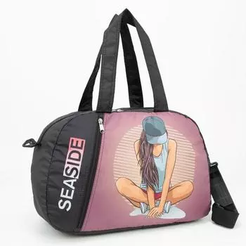 Сумка спортивная, отдел на молнии, наружный карман, длинный ремень, цвет чёрный/розовый