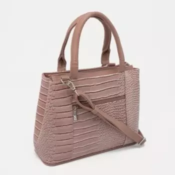 Сумка тоут, 2 отдела на молниях, наружный карман, длинный ремень, цвет коричневый