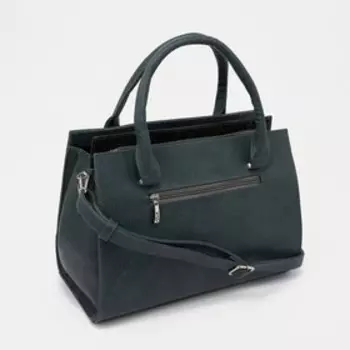 Сумка тоут, 2 отдела на молниях, наружный карман, длинный ремень, цвет тёмно-зелёный