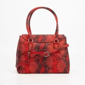 Сумка-тоут, 3 отдела на молнии, наружный карман, длинный ремень, цвет красный