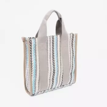 Сумка женская тоут без застёжки, 25726 см, в полоску, бежевая/серая/голубая