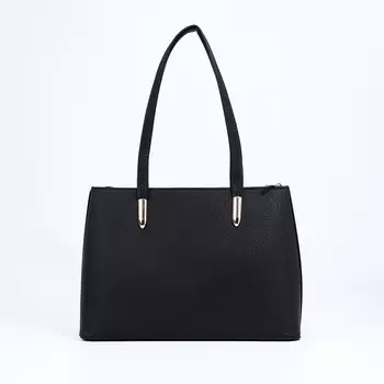 Сумка тоут на молнии, наружный карман, цвет чёрный