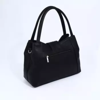 Сумка-тоут на молнии, наружный карман, длинный ремень, цвет чёрный