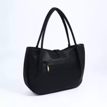 Сумка-тоут "Саломея" на молнии, наружный карман, длинный ремень, цвет чёрный