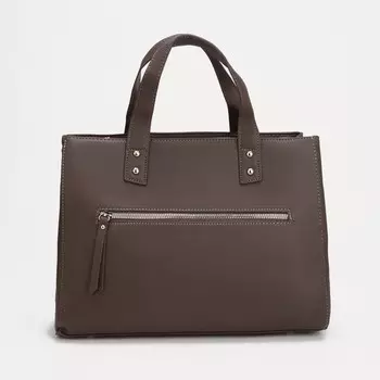 Сумка-тоут, отдел на молнии, 2 наружных кармана, длинный ремень, цвет коричневый