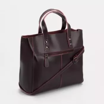 Сумка-тоут на молнии, 3 наружных кармана, длинный ремень, цвет бордовый