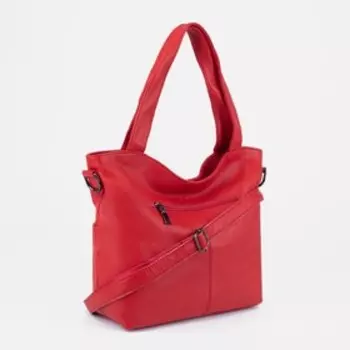 Сумка-тоут, отдел на молнии, 3 наружных кармана, длинный ремень, цвет красный