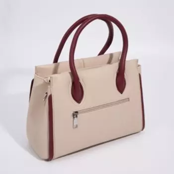 Сумка-тоут, отдел на молнии, наружный карман, длинный ремень, цвет бежевый/бордовый